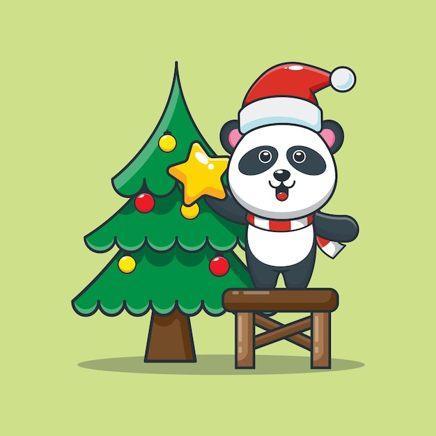 Panda Mignon Avec Arbre De Noël Le Jour De Noël Illustration De Dessin Animé Mignon De Noël