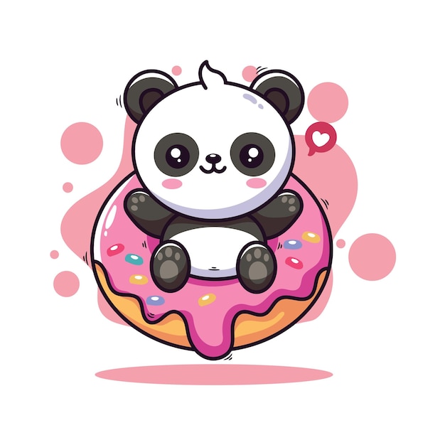 Un panda mignon assis sur un donut Illustration vectorielle
