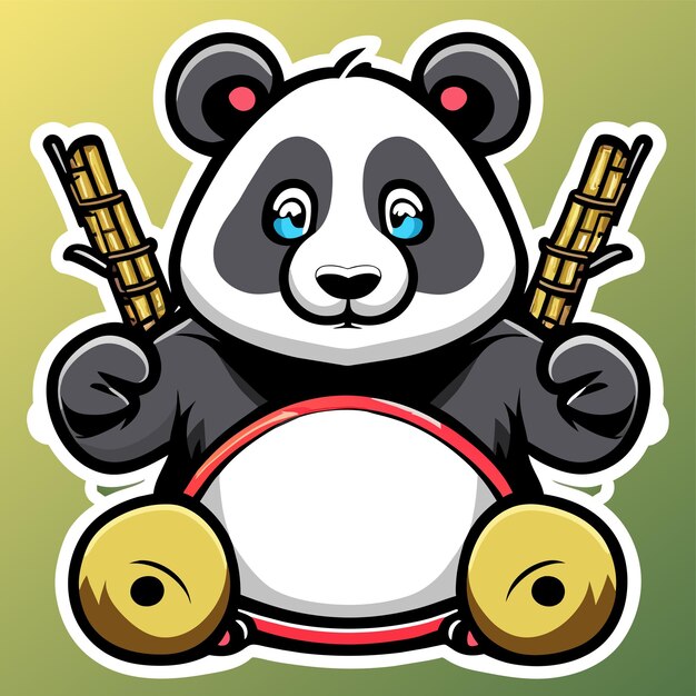 Vecteur panda mignon avec bambou dessiné à la main dessin animé autocollant icône concept illustration isolée