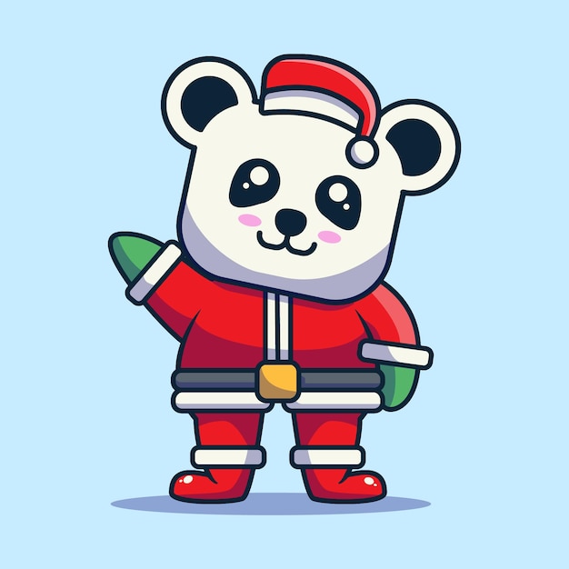 Vecteur panda mignon célébrant noël portant l'uniforme du père noël