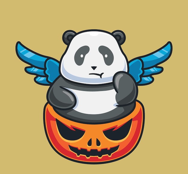Panda Mignon Sur Citrouille Géante Animal De Dessin Animé Isolé Illustration D'halloween Style Plat