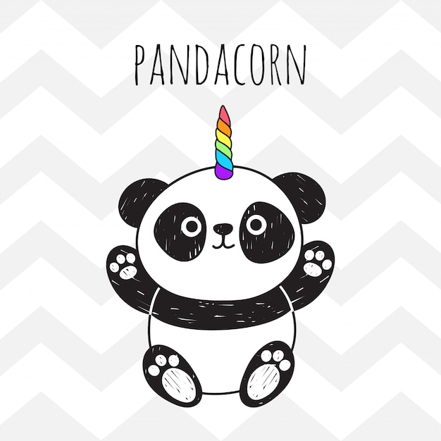 Vecteur panda mignon avec une corne de licorne