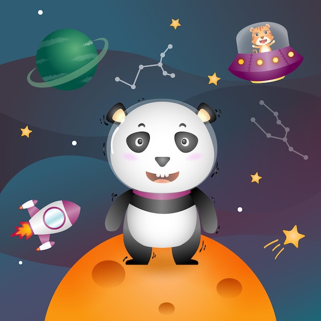 Vecteur un panda mignon dans la galaxie spatiale