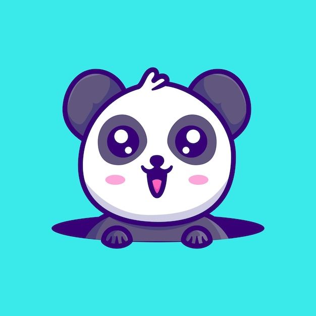 Vecteur le panda mignon dans le trou de l'icône vectorielle de dessin animé illustration d'icône de la nature animale concept de vecteur plat isolé