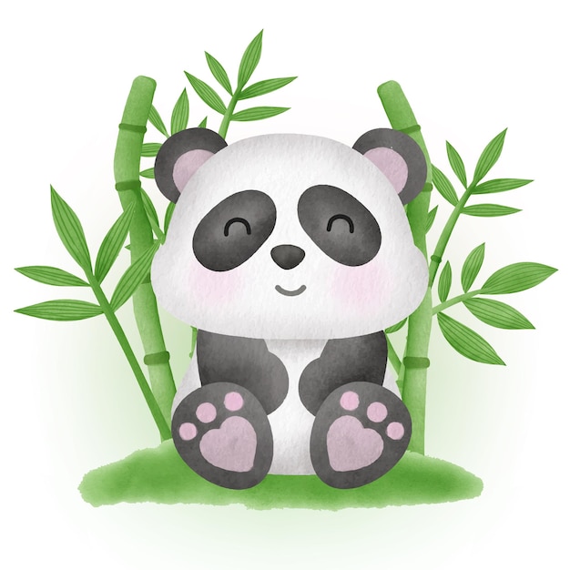 Panda mignon avec du bambou dans un style aquarelle