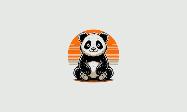 Panda Mignon Est Assis Derrière Lui Il Y A Une Grande Lune Vecteur Conception De Mascotte