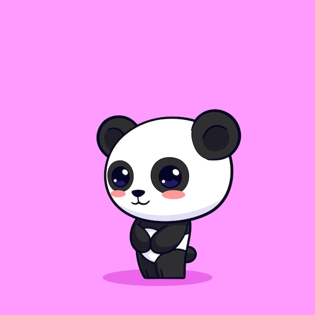 Vecteur le panda mignon est timide et rougit. le concept est isolé. le vecteur est plat, style dessin animé.