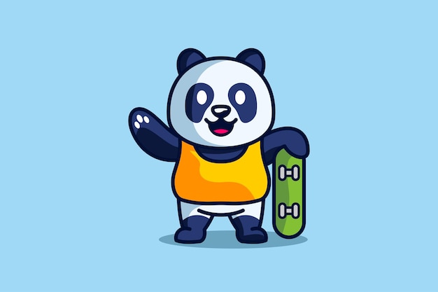 Vecteur panda mignon jouant au skateboard