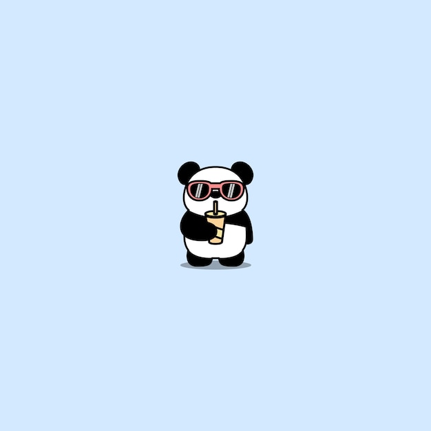 Panda mignon avec des lunettes de soleil caricature de l'eau potable