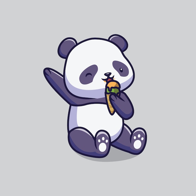 Panda Mignon Manger Illustration De Dessin Animé De Crème Glacée