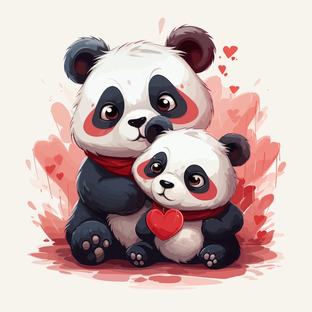 Panda mignon ours couple étreindre illustration vectorielle