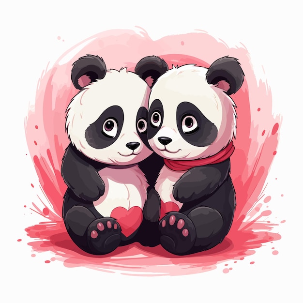 Panda mignon ours couple étreindre illustration vectorielle