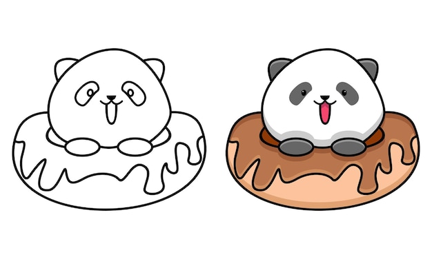 Panda Mignon Avec Une Page De Coloriage De Beignet Pour Les Enfants