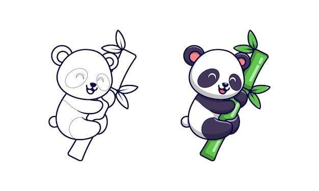 Vecteur panda mignon sur les pages de coloriage de dessin animé de bambou pour les enfants