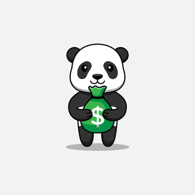 Panda Mignon Portant Un Sac D'argent