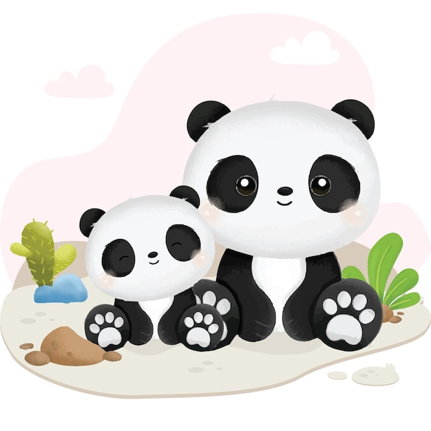 Panda Mignon Avec Sa Mère