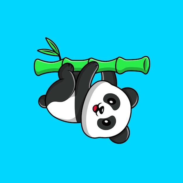 Panda mignon suspendu illustration d'icônes vectorielles de dessin animé en bambou