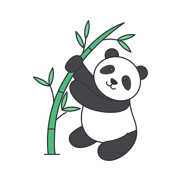 Un panda mignon veut du bambou et l'attrape