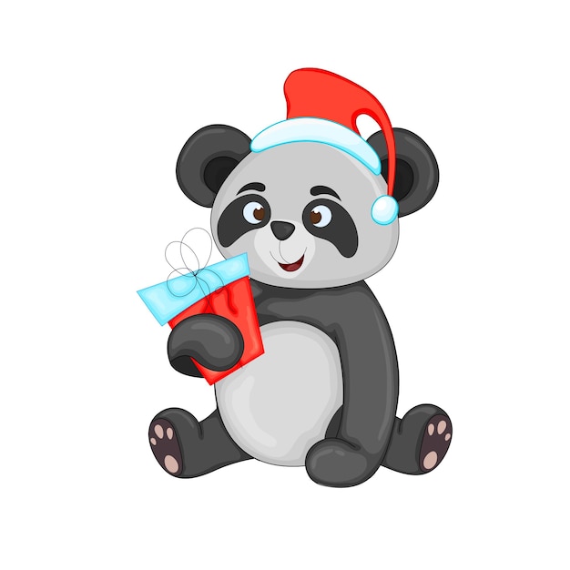 Panda De Noël Mignon. Illustration Vectorielle De Dessin Animé. Eps