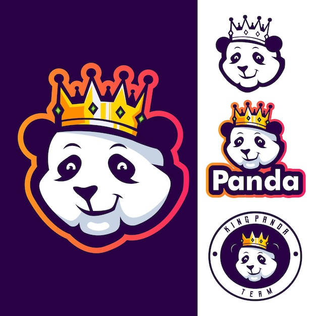 Panda Portant Le Logo De Mascotte De Jeu De Dessin Animé De Couronne De Roi