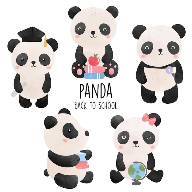 Panda retour à l'illustration vectorielle de panda mignon école