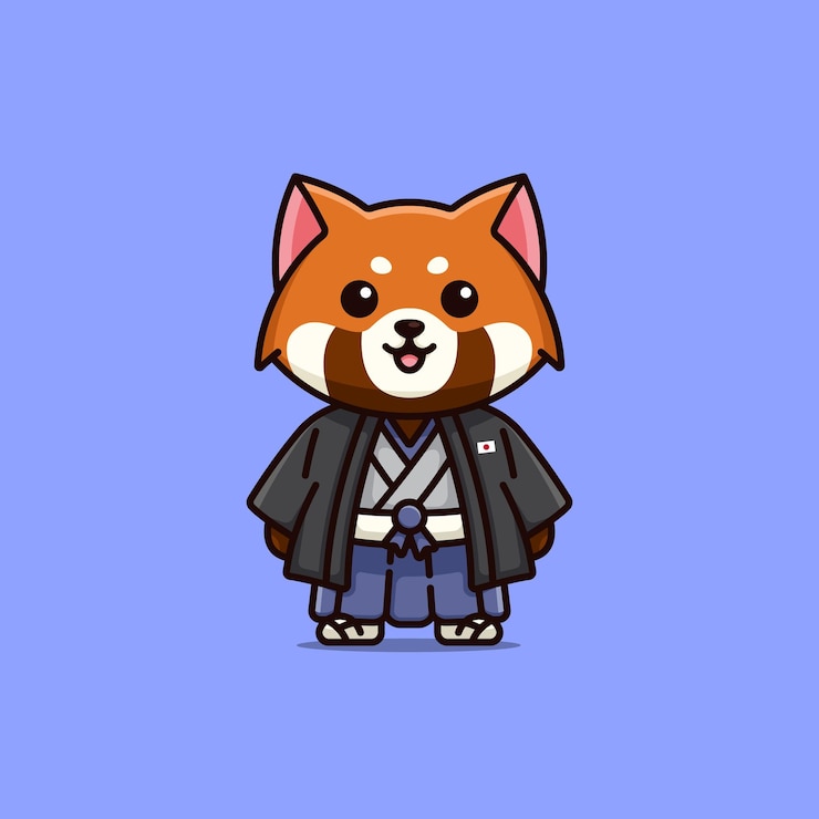 Vecteur panda rouge animal national mignon portant une illustration de dessin animé de robe nationale japonaise