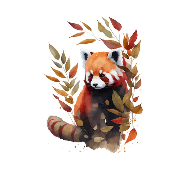 Panda rouge aquarelle sur fond blanc beau panda rouge dans les feuilles doux prédateur