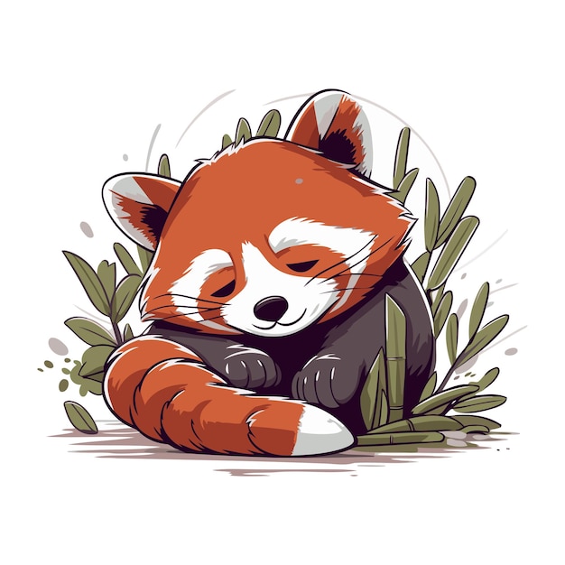 Vecteur le panda rouge mignon assis dans les feuilles illustration vectorielle