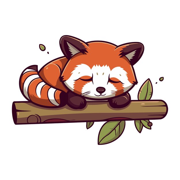 Vecteur un panda rouge mignon qui dort sur une illustration vectorielle de branche