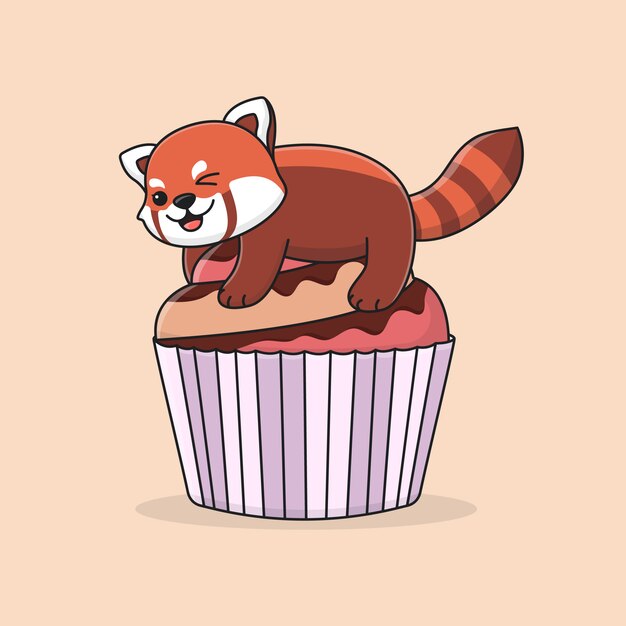 Panda Roux Mignon Sur Cupcake