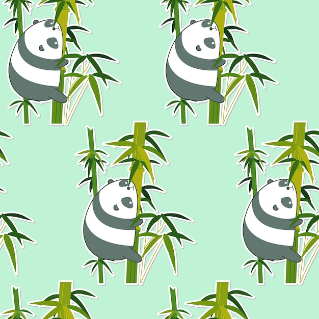 Panda Sans Couture Sur Le Motif De Bambou.