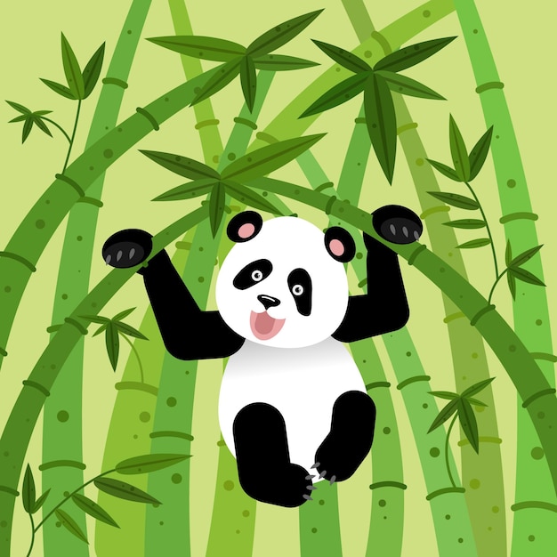 Un panda suspendu à un bambou