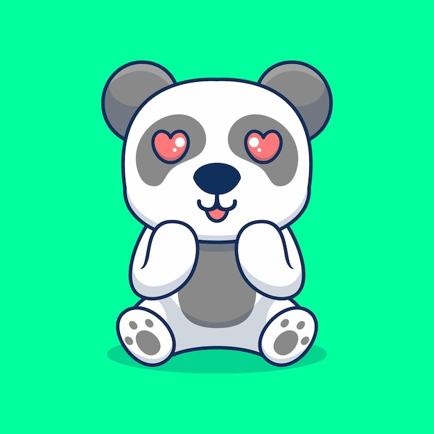 Panda de vecteur assis mascotte de dessin animé kawaii créatif mignon choqué
