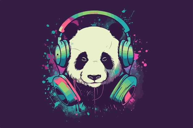 Panda Avec Vecteur Vintage De Casque