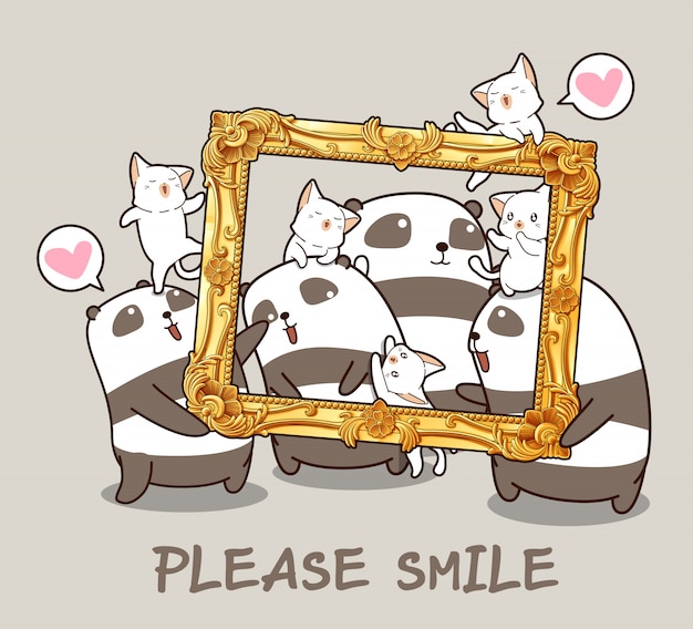 Pandas Et Chats Kawaii Avec Une Monture De Luxe