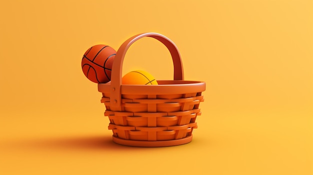 Vecteur un panier avec des balles de basket-ball et un fond jaune