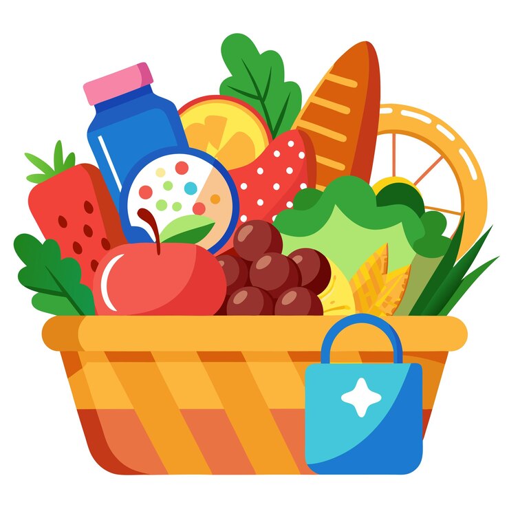 Vecteur panier avec beaucoup d'aliments clipart illustration vectorielle de style dessin animé
