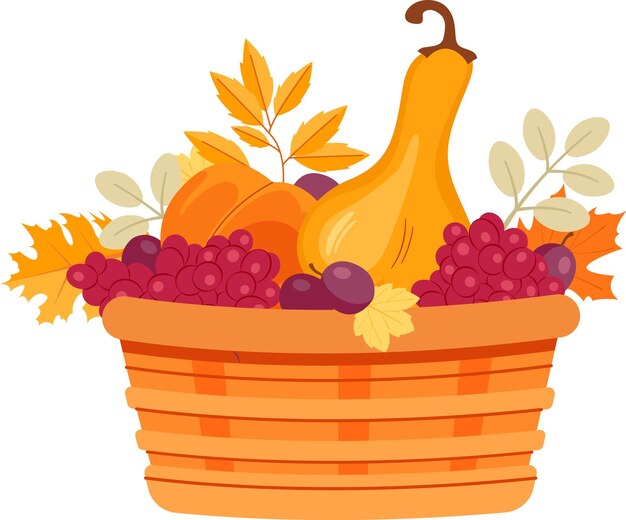 Vecteur panier avec fruits et légumes d'automne
