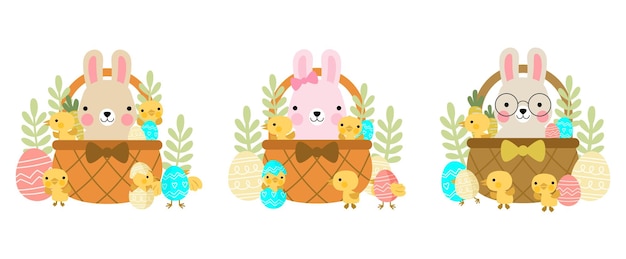 Vecteur panier lapin de pâques lapins clipart