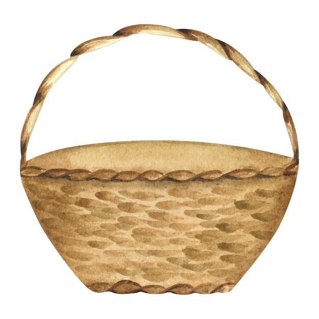 Panier en osier beige vintage aquarelle