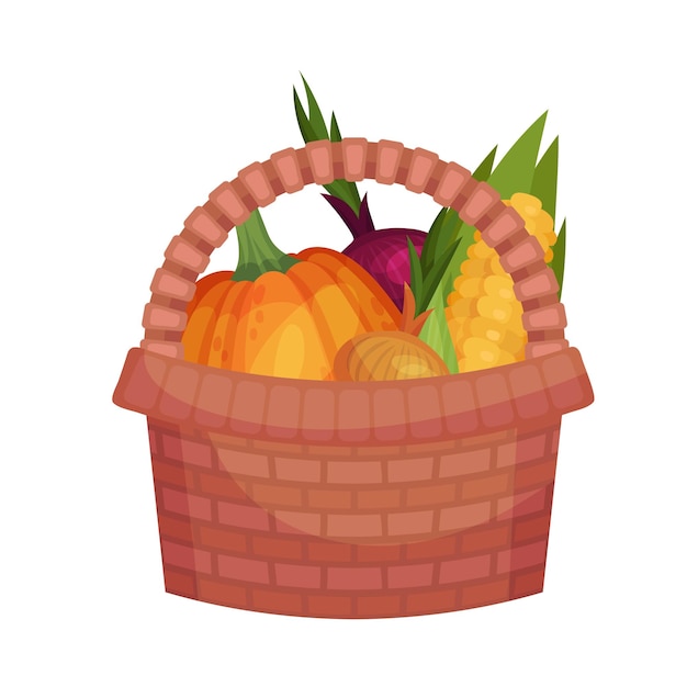 Vecteur panier en osier avec des légumes frais isolés sur fond blanc illustration vectorielle