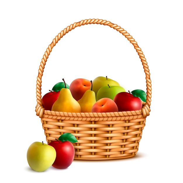 Panier En Osier De Saule Une Poignée Pleine De Fruits Frais Mûrs Du Marché Fermier Agrandi Illustration D'image Réaliste