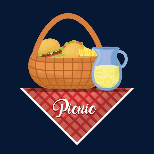 Vecteur panier pique-nique avec collation