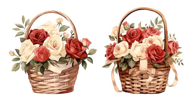 Panier Avec Des Roses Illustration Vectorielle Isolée Du Jour De La Saint-valentin