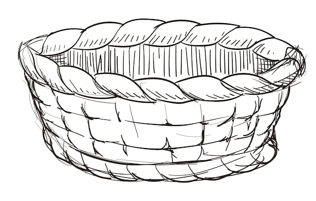 Panier Tissé Dans Un Style Dessiné à La Main Sur Fond Blanc