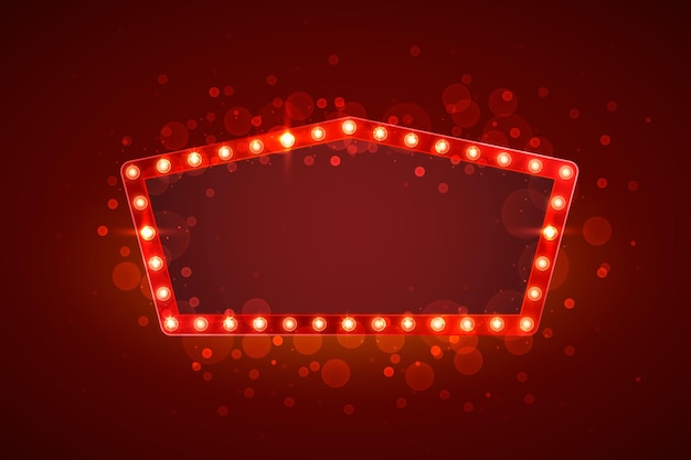 Panneau d'affichage rétro à cadre rouge, texte de showtime vierge.