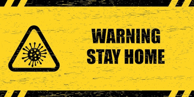 Panneau D'avertissement Du Coronavirus Covid19 Plaque En Bois Rayée Avec L'inscription Warning Stay Home