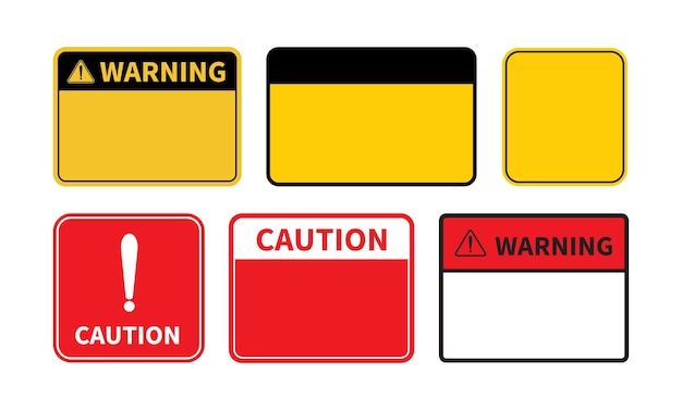 Vecteur panneau d'avertissement ensemble de panneau d'avertissement vierge sur fond blanc modèle avec un espace réservé au texte