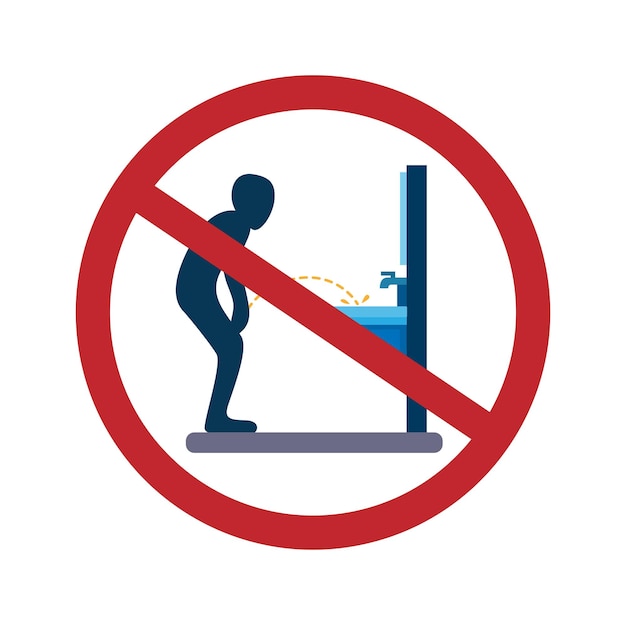 Vecteur panneau d'avertissement des toilettes pas de pipi dans le vecteur d'illustration du symbole de l'évier