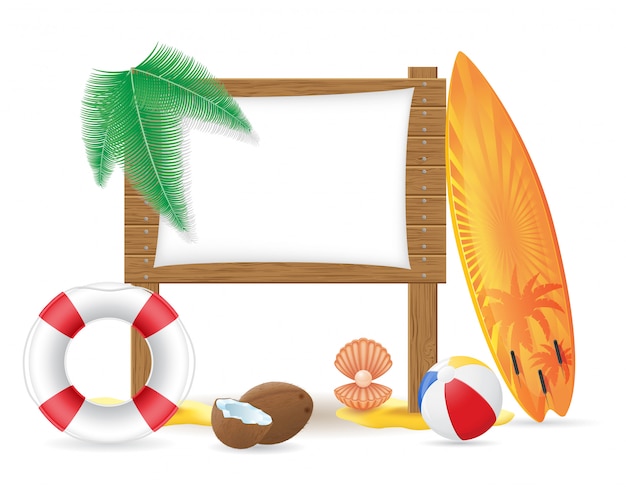 Vecteur panneau de bois avec des éléments de la plage vector illustration